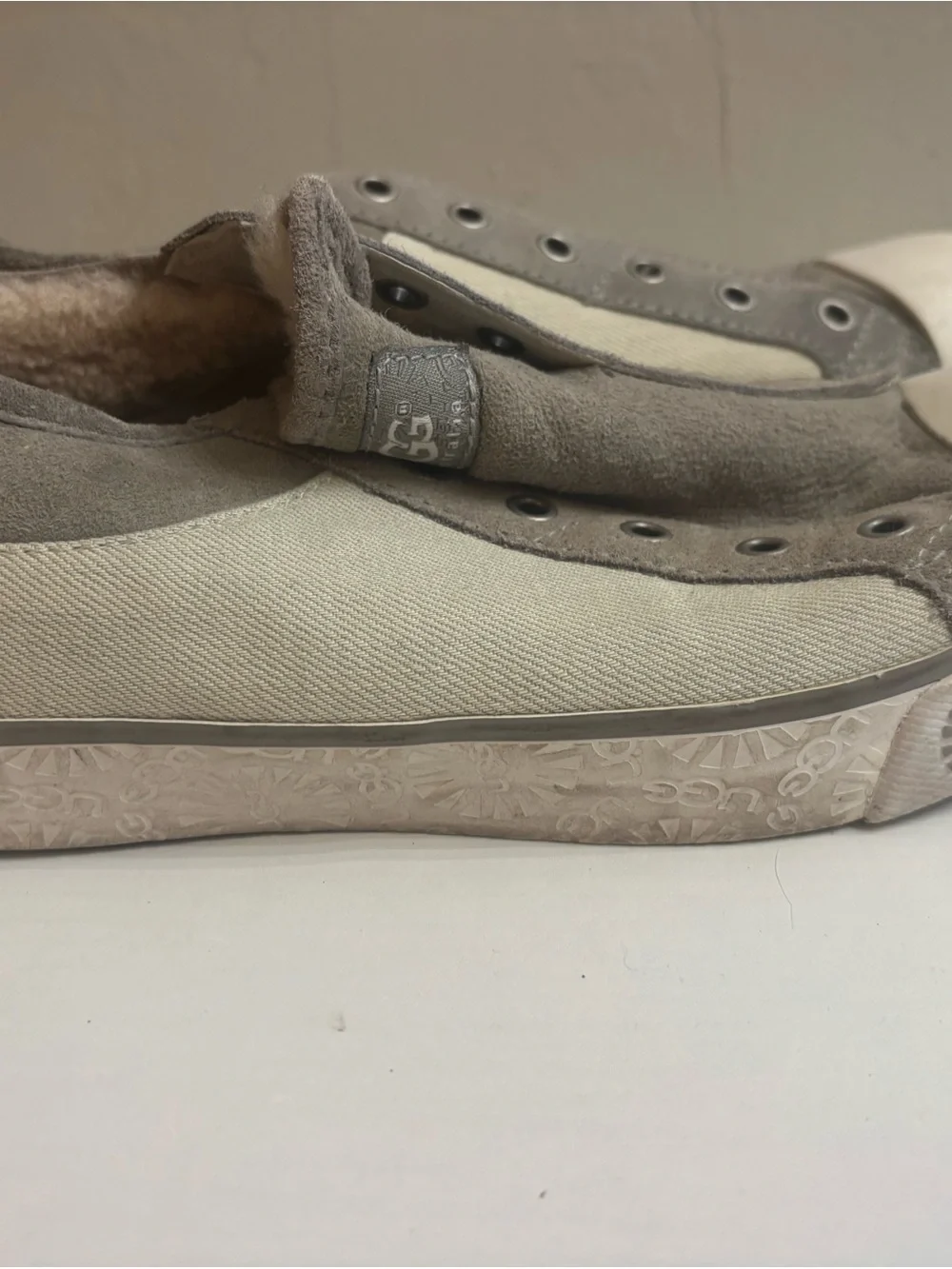 UGG Australia Grey Suede & Canvas Fleece-Lined Sneakers - Size 8